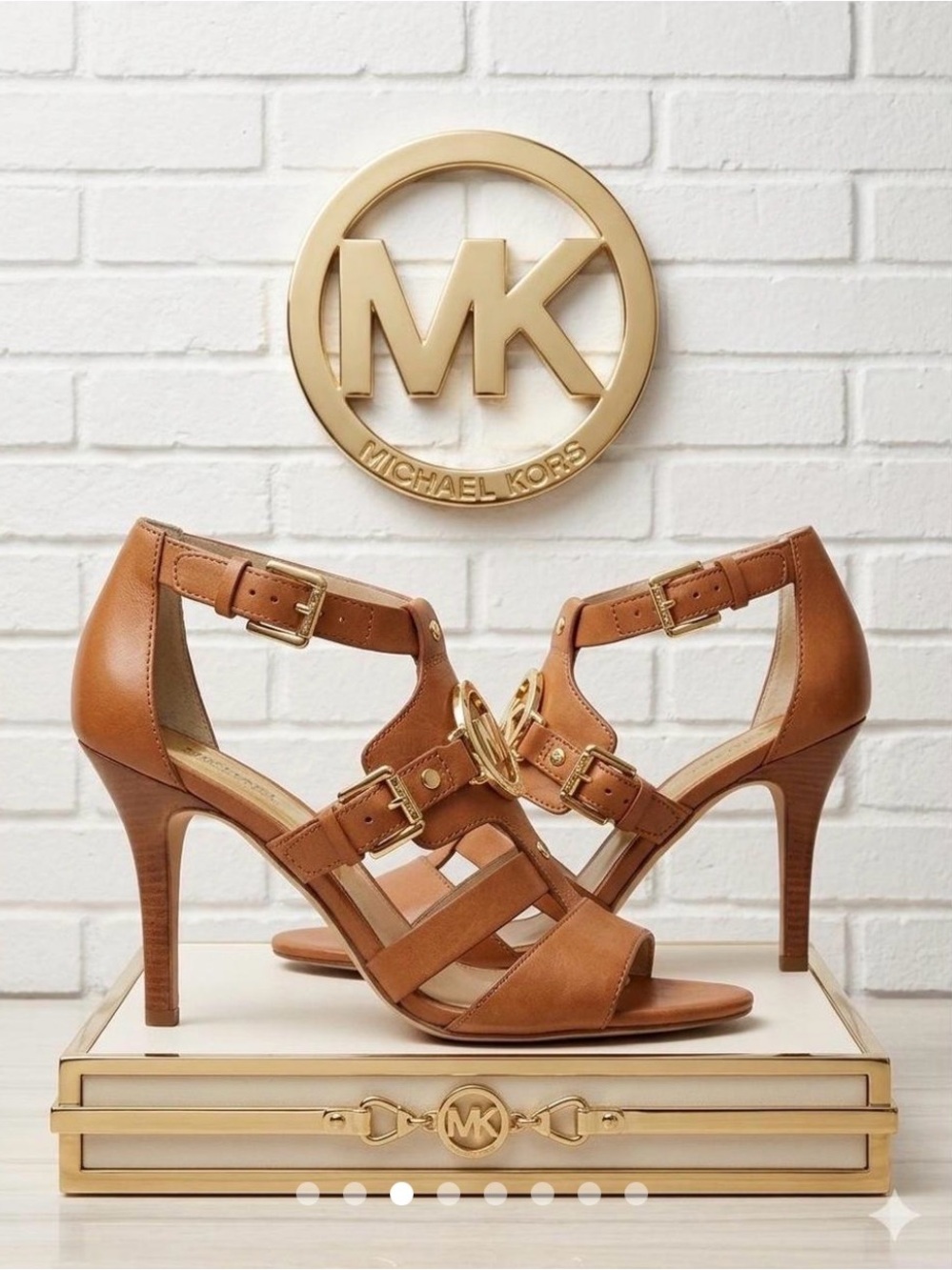 Michael Kors Brown Leather MK Logo Strappy Heels